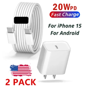 20W USB-C Fast Charger PD Type-C Cable For Android iPhone 15 Pro Max Plus iPad - Picture 1 of 10
