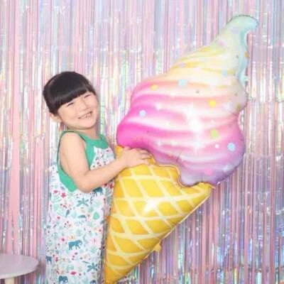 Ice Cream Balloon Rainbow Birthday Party Decoration Helium/Air Glossy Foil Huge - Image 1 of 4