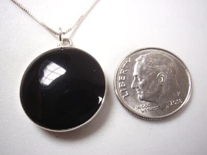 Simulated Black Onyx 19 mm Globe 925 Sterling Silver Necklace round circle - Picture 1 of 3