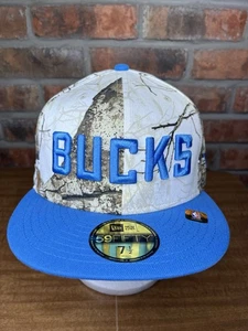 New Era Milwaukee Bucks Realtree Edge Camo 59fifty 7 1/2 NBA Logo Hat Blue - Picture 1 of 7