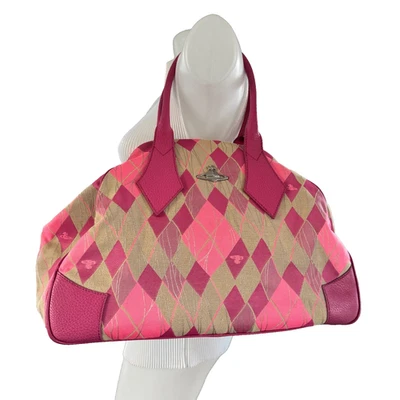 Y2K vtg VIVIENNE WESTWOOD London Tartan PINK ARGYLE Bowling Bag Yasmin Plaid Orb - Image 1 of 4