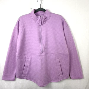 Eddie Bauer Pullover Women's Size L Purple Quilted 1/2 Zip Mock Neck Sweatshirt - Picture 1 of 9