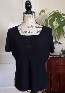 EMMA JAMES Women’s Silk Blend Black Tubular Sequins Knit Top Blouse Sz Petite XL - Picture 1 of 11