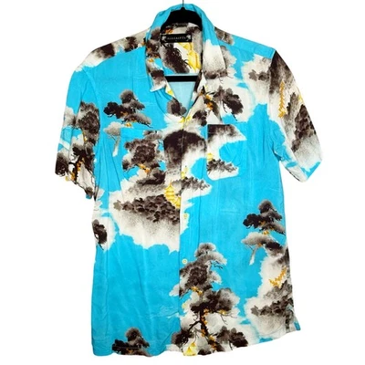 Camisa para hombre ALLSAINTS Hida vista de pájaro paisajes japoneses pequeña azul Foto 1 de 4