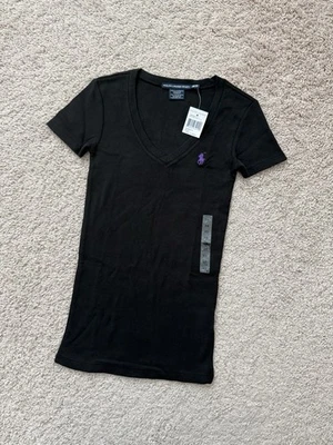NWT Polo Ralph Lauren Womens SS V Neck Signature Pony Tee Black Size XS - Image 1 of 4