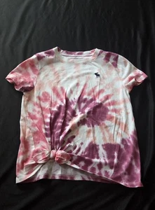 Abercrombie Kids Girls Tie Dye Pink Purple Twist Knot T-Shirt Logo Size 9/10 - Picture 1 of 4