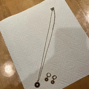 Schmuck Set Victoria Kette und Creolen mit Hängerle goldfarben Stahl - Bild 1 von 6