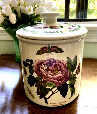 Tarro de galletas de almacenamiento de peonía arbustiva jardín botánico Portmeirion - COMO NUEVO Foto 1 de 4