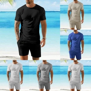Summer Men's Tracksuit Men Casual Wear Solid Color Sportwear Brand New - Picture 1 of 67