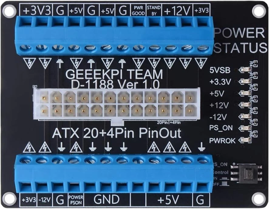 GEEEKPI 24 20 Pin ATX DC Netzteil Breakout Board Schraubklemmen Adapter für PC Netzteil