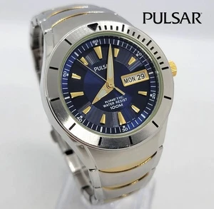 PULSAR YT58-0A20 Herren Quarz Kinetic Uhr Tag Datum blaues Zifferblatt NEU KONDENSATOR - Bild 1 von 11