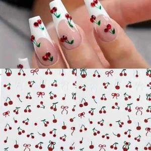 Nail Art Stickers Decals Cute Cherry Red Gem 5D Embossed DIY Nail Design - Picture 1 of 4