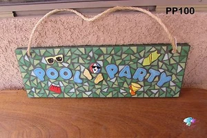 Pool Party Mosaik Haus Schild HANDARBEIT mit vielen schönen Dingen PP100 - Bild 1 von 3