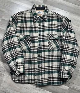 KMart Jacket Wool Insulated Flannel Green White Plaid Vintage Mens M Shacket 70s - Picture 1 of 8