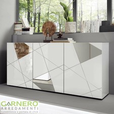 Madia 3 ante moderna VITTORIA bianco lucido specchio serigrafia credenza design