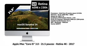 iMac "Core i5" 3.0 GHz - RAM 16 Go - 21.5 pouces - Retina 4K - 2017 - Photo 1/9