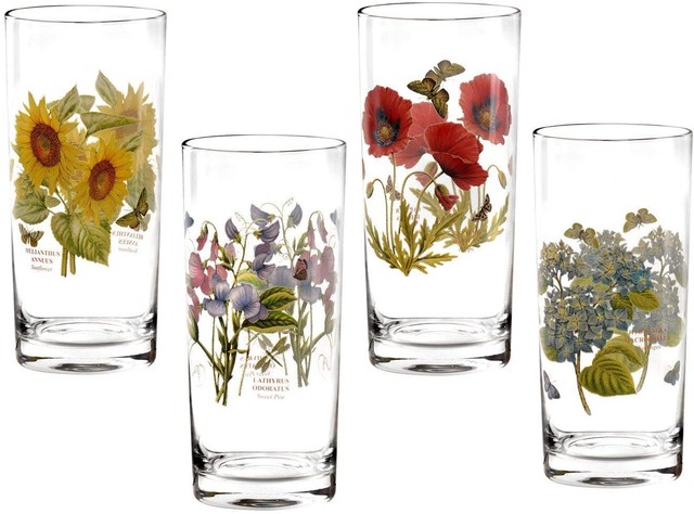 Vintage Botanist Drinking Glass Set, Luxurious Floral Embossed