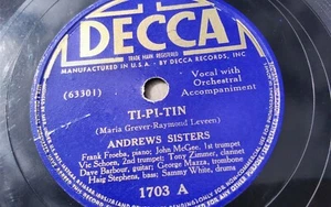 Andrews Sisters 78 U/min Single 10 Zoll Decca Records #1703 Ti-Pi-Tin - Bild 1 von 4