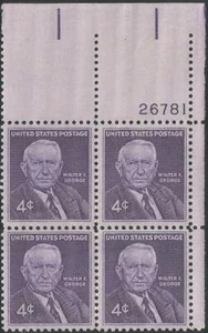 Plate Block of 4 stamps - Scott 1170 - 4 cent - Walter F. George - 1960 - MNH - Picture 1 of 1