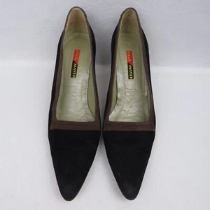 Paul Mayer Suede 3" Pointed Toe Pumps Black with Brown Trim Sz. 9B Made in Spain - Picture 1 of 12