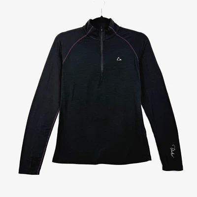 Paradox Womens Sz S Merino Wool Blend 1/4 Zip Thumbholes Base Layer Black Shirt - Image 1 of 4