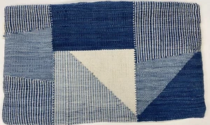World Market Lumbar Throw Pillow Cover 14x24 Blue Coarse Weave Patchwork Beach - Picture 1 of 5