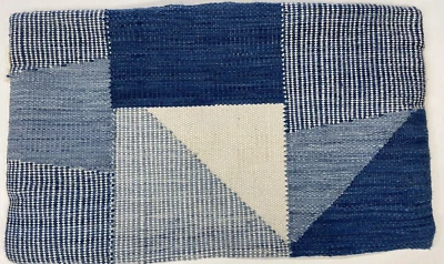 World Market Lumbar Throw Pillow Cover 14x24 Blue Coarse Weave Patchwork Beach - Image 1 of 4