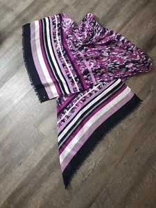 Eddie Bauer Scarf/ Shawl Purple Pink Black Light Fringe EUC 72”x 27” - Picture 1 of 6