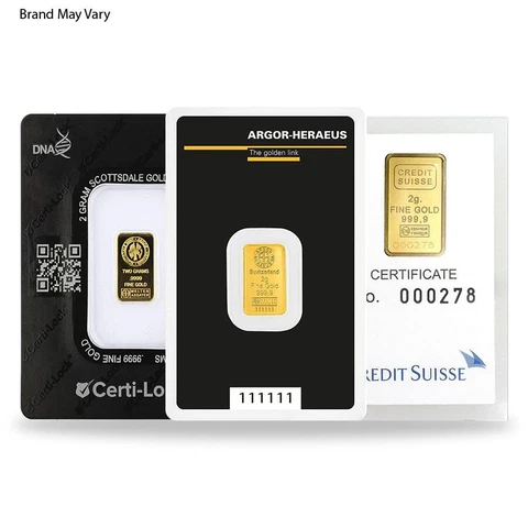 2 gram Random Brand Gold Bar .999+ Fine (In Assay) Cover