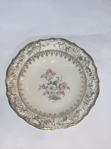 Washington Colonial Vogue Salat Suppenschüssel 22kt Gold Ersatz rosa grau geblümt - Bild 1 von 5