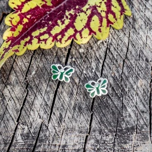Mini Enameled Butterfly Sterling Silver Earrings - Picture 1 of 1