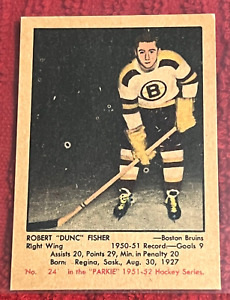 1951 Parkhurst Robert Dunc Fisher #24 Rookie Boston Bruins RC EX-EX+ Clean Back