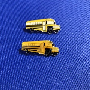 Vintage Enamel Bus Pin Transportation Lapel Hat Pin  Gold-tone Silver Lot Of 2 - Picture 1 of 4