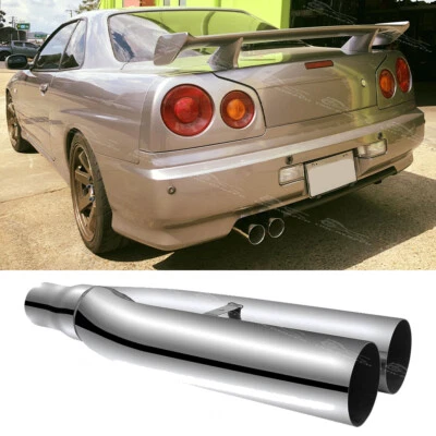 Silenciador de tubo de escape doble de 2,5" entradas 3,5 salidas 19" para Nissan GT-R R33 R34 Foto 1 de 4