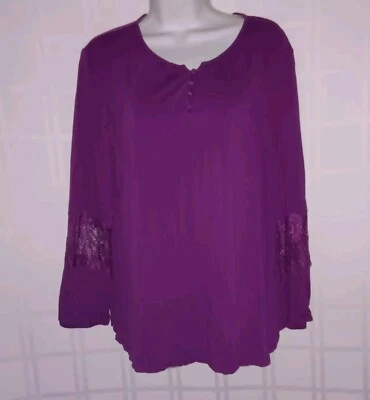 Camisa Liz Claiborne Color Ciruela Con Adornos de Encaje Para Mujer XL Manga Larga Foto 1 de 4