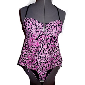 Catalina S 4/6 pink black animal print tankini swimsuit set  (J18) - Picture 1 of 2
