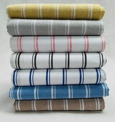 Tessuto a righe marine misto lino setoso bianco chiaro tessuto arredamento ca... - Immagine 1 di 2