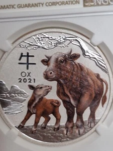 AUSTRALIA 2021 YEAR OF OX MS 69 BY NGC COLORED SILVER PROOF - Picture 1 of 8