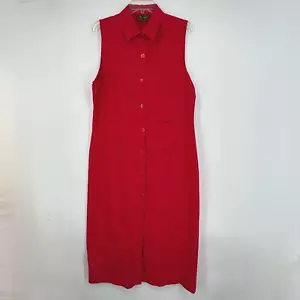 Vestido Camisa Sherry Taylor Para Mujer Mediano Botón Rojo Coral Ramie Rayón Sin Mangas - Imagen 1 de 11