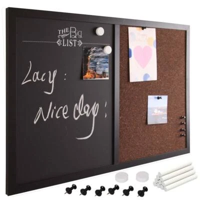 Tableau blanc magnétique noir combiné et tableau mémo en liège 60x40cm bureau à - Photo 1/4
