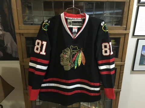 Marian Hossa #81 Chicago Blackhawks SEWN Black REEBOK CCM Jersey SZ 48 (L) -Cool Cover