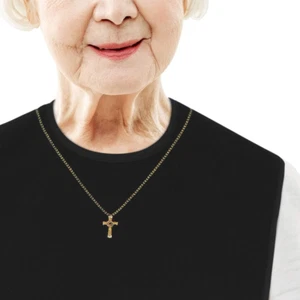 (Gold Cross) - Women'S Waterproof Adult Bib with Embroidered Design, Reusable, W - Picture 1 of 12