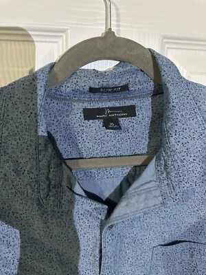 Camisa Marc Anthony Para Hombre Talla XL Calce Ajustado Azul Floral Botón Manga Corta Bolsillo Foto 1 de 2