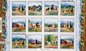 ELZABETH'S STUDIO, C.GOLDWICK, WILDFLOWER TRAIL,HORSE 8701, FABRIC PANEL 24"X42" - Picture 1 of 1