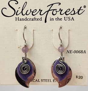 Silber Wald Chirurgenstahl Draht Silber Lila Wirbel Ohrhänger NE-0068A - Bild 1 von 8