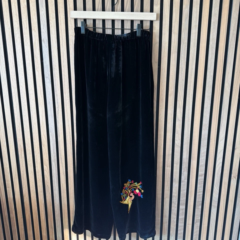 Pantalones de terciopelo de seda morera ASILK detalle bordado cordón M vintage Foto 1 de 4