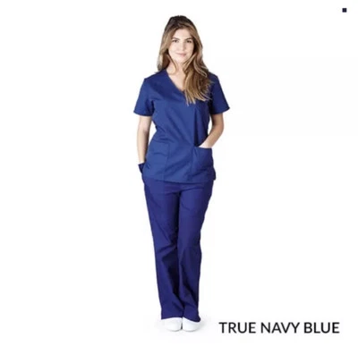 Medical Nursing Scrub Set Natural Uniforms Women's Mock Wrap Top & Bottom - Image 1 of 4