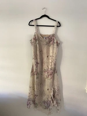 Vintage 1990s Plus Size Pastel Floral Chiffon Asymetrical Fairy Dress 18W - Image 1 of 4