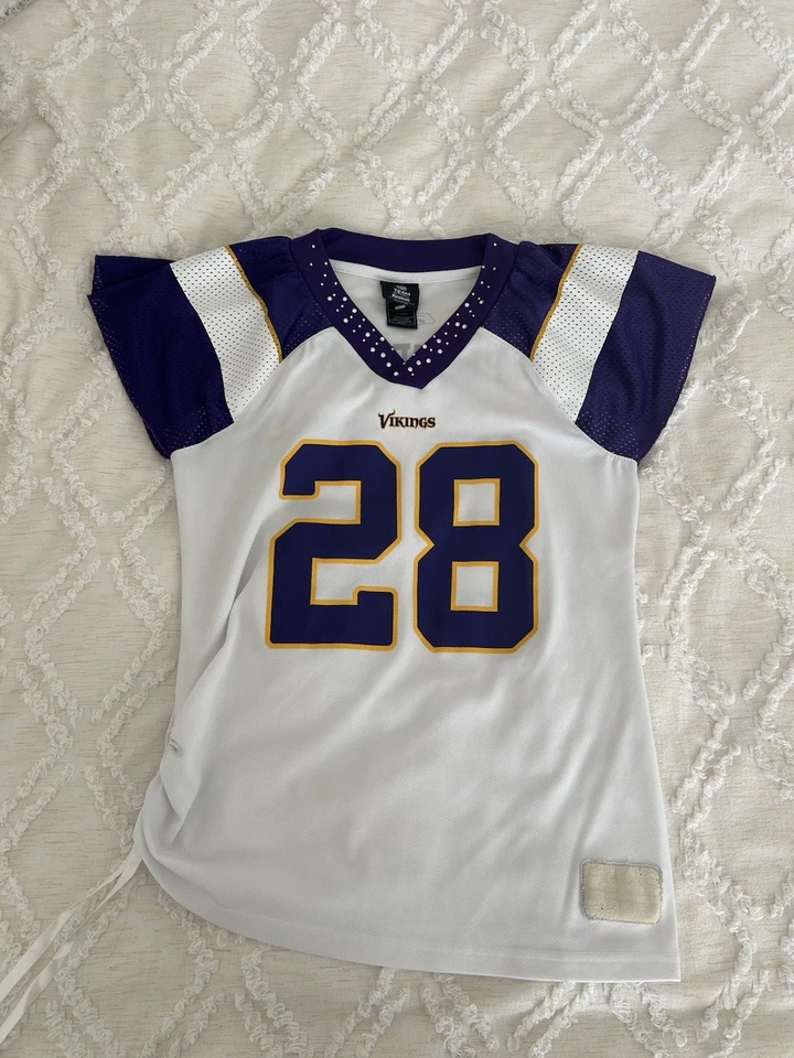 Minnesota Vikings 28 Rhinestone V-neck Reebok Adrian Peterson jersey Women’s Med - Image 1 of 4