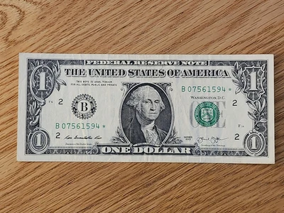 RARE-ERROR DC  2013 B Duplicate $1 Star Note Serial # B 07561594* - Image 1 of 4